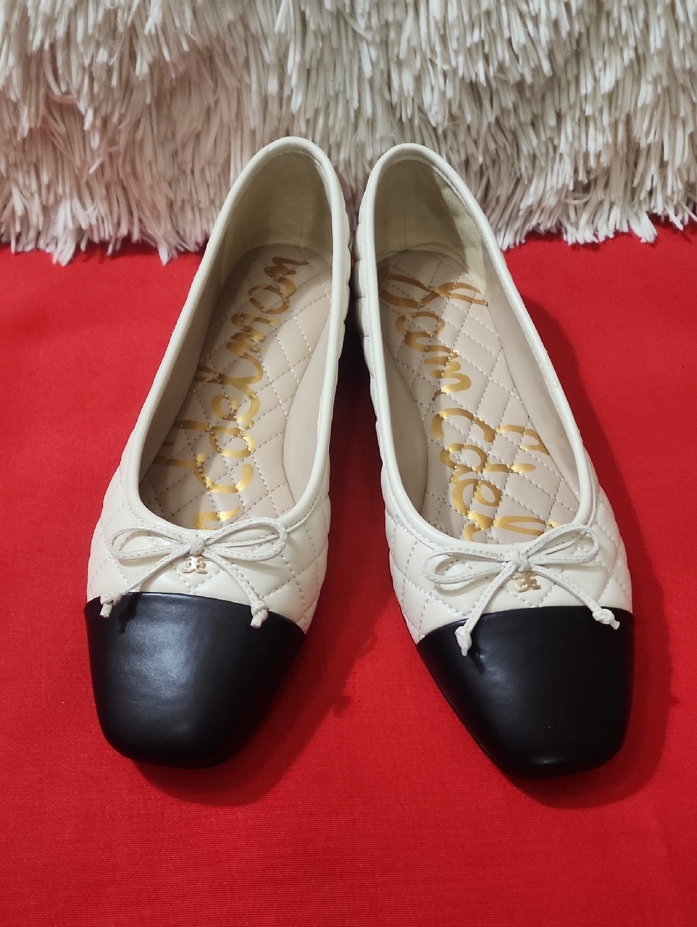 Sam Edelman Marilyn Quilted Two-Tone Ballet Flats in Cream and Black - Picture 4 of 12